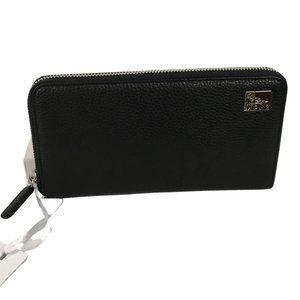 NWT Versace Collection Women's Cross Grain Leather Zipper Long Wallet Black
